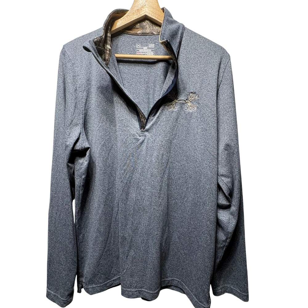 Under Armour HeatGear 1/4 Zip Pullover Mens Large Gray Antler Logo Camo Trim